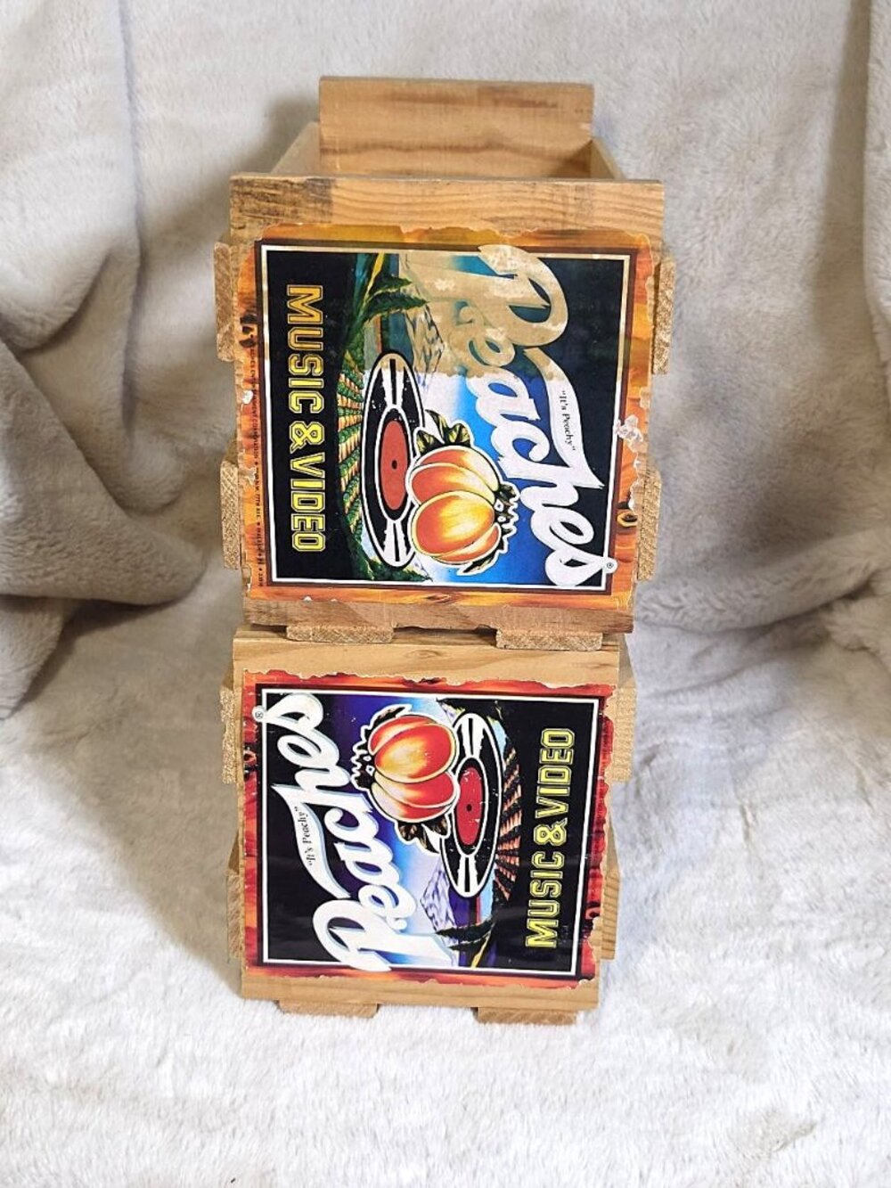 2 Vintage PEACHES RECORDS & TAPES Storage CRATES for CASSETTES Games CDs